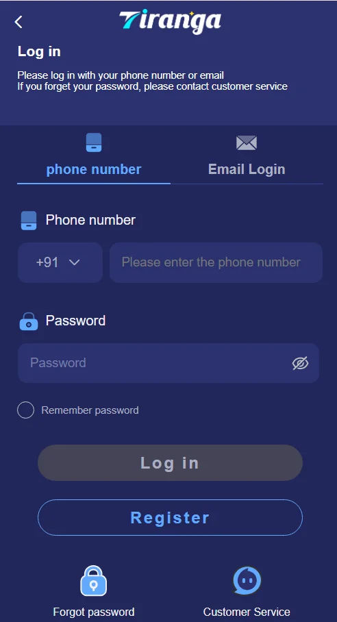 tiranga game login page
